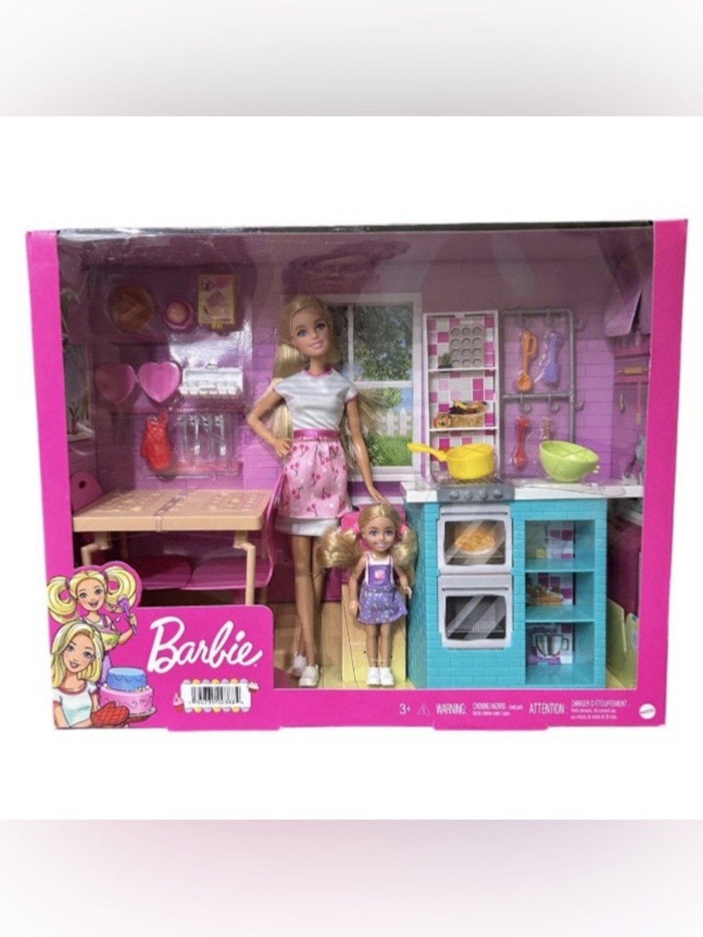 Barbie Chelsea Baking Playset Accessories Kitchen Table Chairs Fashion Dolls New